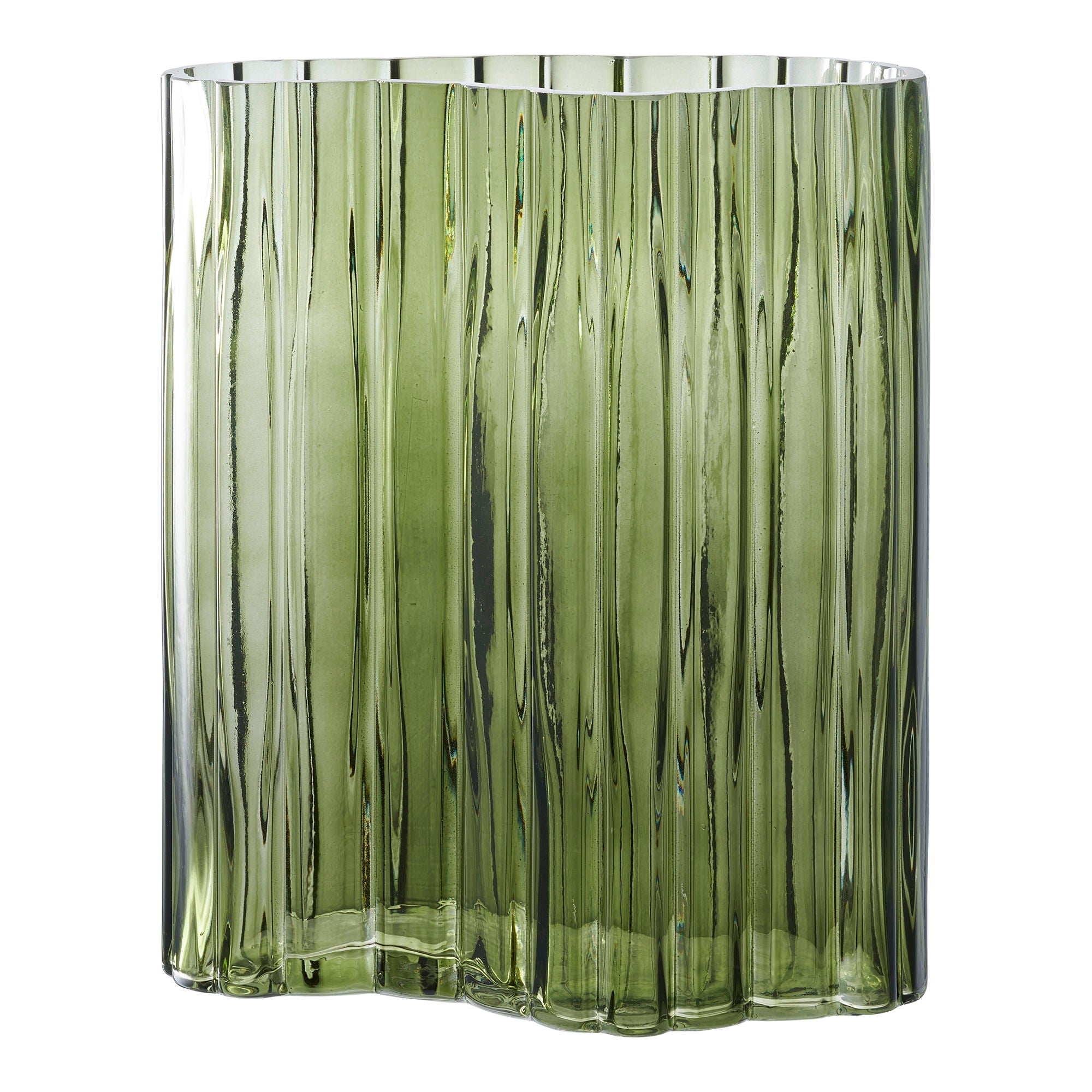 Glasvase – geriffelt, smoked green, 26,5 cm